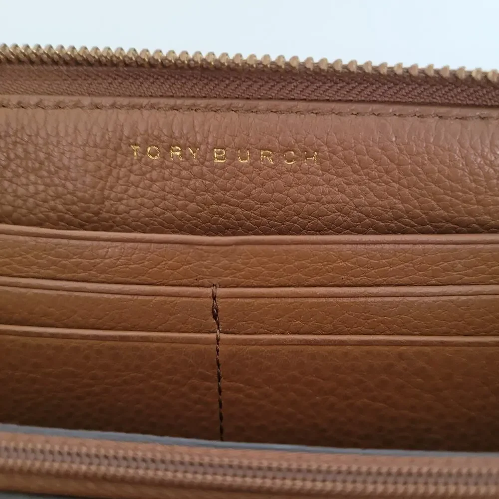 Tory Burch Emerson‎ Large Continental Wristlet Wallet Moose Brown Pebble Leather